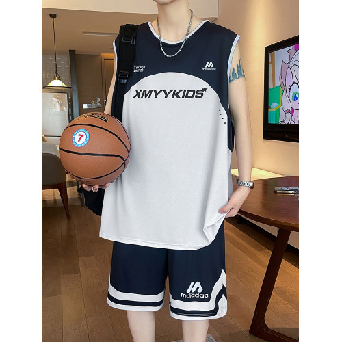 背心籃球套裝男孩初高中學生冰絲速乾無袖t恤青少年大童運動衣服