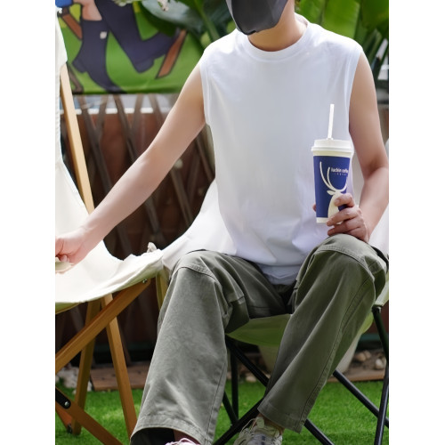 【健身無袖背心】270g無性別訓練跑步純棉透氣美式夏季圓領坎肩