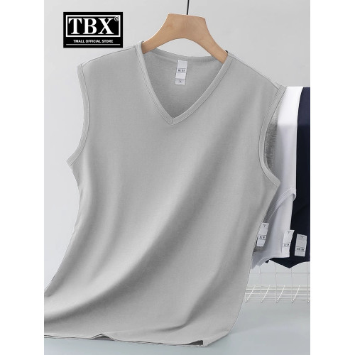 高級冰絲莫代爾V領背心男士夏季運動速乾坎肩2025新款無袖t恤男款
