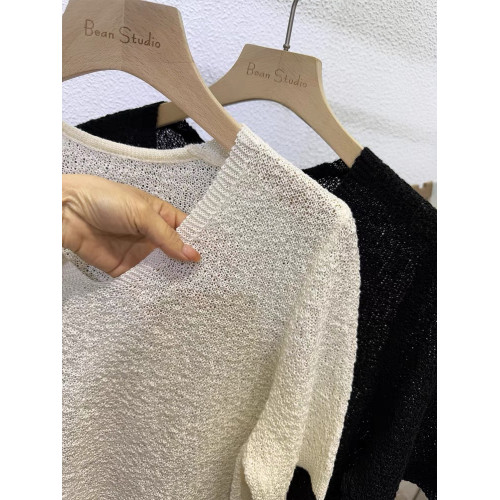 夏裝薄款內搭V領純色鏤空冰絲針織衫短袖女韓版寬松短款打底衫薄