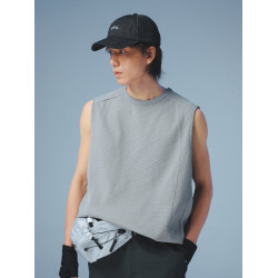 MOSEALAND 夏季無袖t恤男solotex華夫格速乾吸溼分割休閒坎肩背心