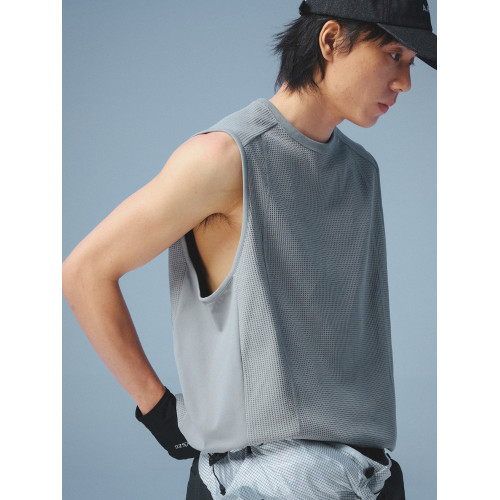 MOSEALAND 夏季無袖t恤男solotex華夫格速乾吸溼分割休閒坎肩背心