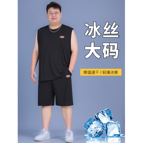 大碼背心男加肥加大無袖男t恤坎肩籃球服運動套裝速乾冰絲運動服