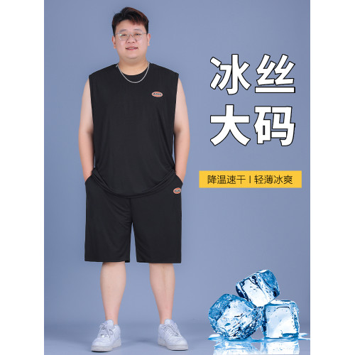 大碼背心男加肥加大無袖男t恤坎肩籃球服運動套裝速乾冰絲運動服