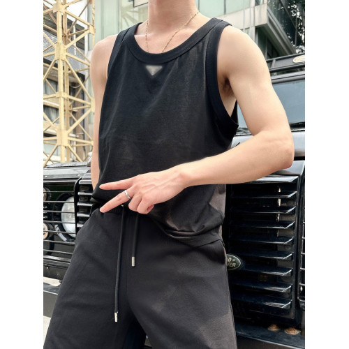 吊打市面版本歐美夏季新款P家三角標金屬徽章運動休閒無袖t恤背心