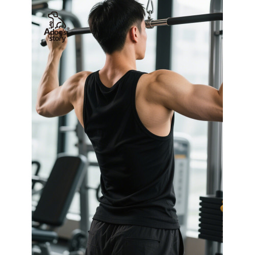 純棉工字背心男款運動健身夏季修身美式硬漢粗螺紋重磅黑色男士