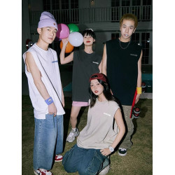 WASSUP小字母純棉坎肩背心男女夏季潮牌運動健身情侶無袖T恤