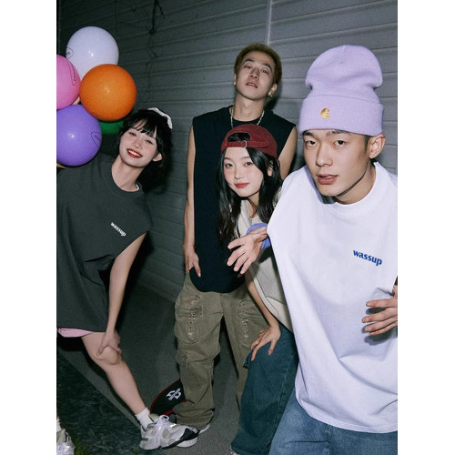 WASSUP小字母純棉坎肩背心男女夏季潮牌運動健身情侶無袖T恤