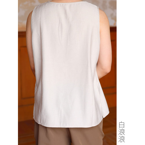 白浪浪 無彈性輕薄寬松杏白色立體紋面料舒適夏季復古背心男短款