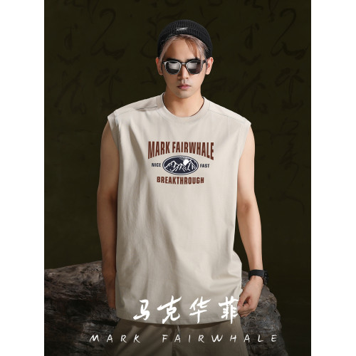馬克華菲美式坎肩無袖背心男夏季2025新款寬松大碼痞帥風訓練t恤