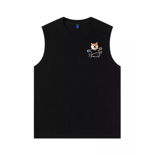 倉石一樹潮牌小柴犬印花休閒背心男士夏季款寬松純棉健身無袖T恤