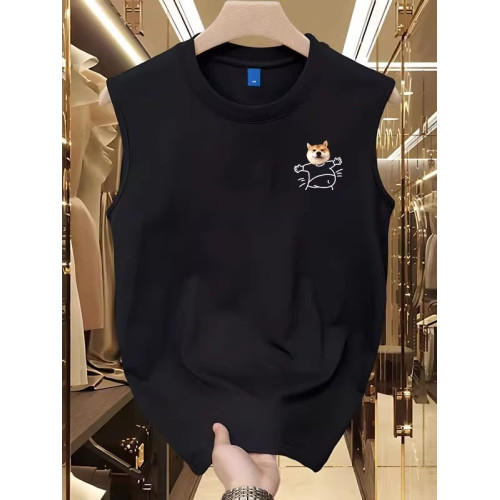 倉石一樹潮牌小柴犬印花休閒背心男士夏季款寬松純棉健身無袖T恤