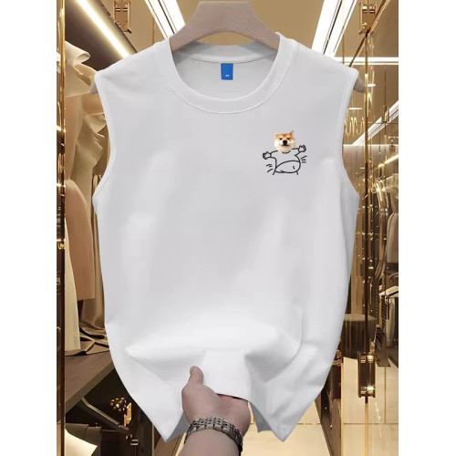 倉石一樹潮牌小柴犬印花休閒背心男士夏季款寬松純棉健身無袖T恤