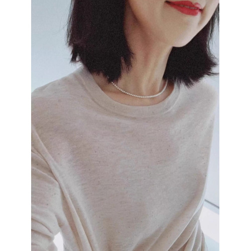 軟糯舒適~極簡裸穿感珠片紗100%羊毛針織衫女輕薄寬松百搭打底衫