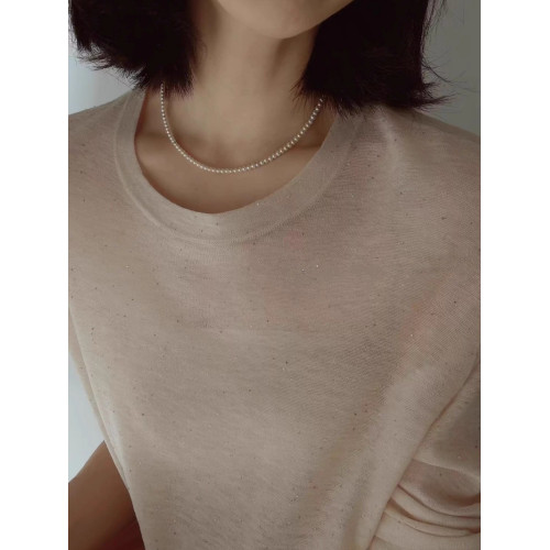 軟糯舒適~極簡裸穿感珠片紗100%羊毛針織衫女輕薄寬松百搭打底衫