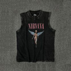 Nirvana樂隊搖滾涅槃Cobain柯本印花做舊水洗復古坎肩背心無袖T恤