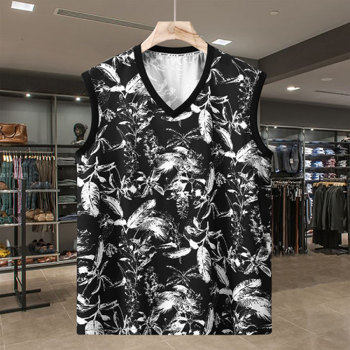 大碼背心男夏季薄款潮流胖子帥氣V領坎肩肥佬寬松無袖t恤加肥加大