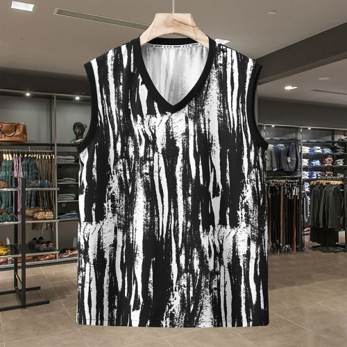 大碼背心男夏季薄款潮流胖子帥氣V領坎肩肥佬寬松無袖t恤加肥加大