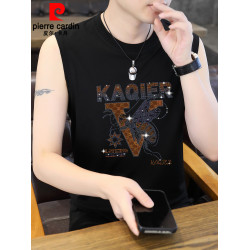 皮爾卡丹歐貨潮牌燙鑽男士背心寬松休閒夏裝坎肩痞帥無袖T恤男裝