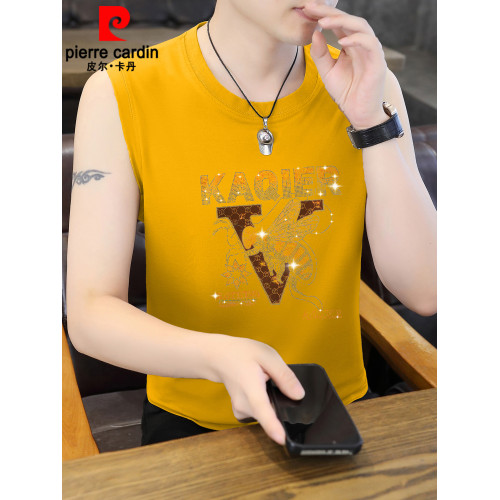 皮爾卡丹歐貨潮牌燙鑽男士背心寬松休閒夏裝坎肩痞帥無袖T恤男裝