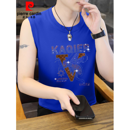 皮爾卡丹歐貨潮牌燙鑽男士背心寬松休閒夏裝坎肩痞帥無袖T恤男裝