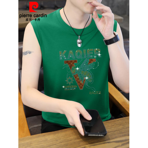 皮爾卡丹歐貨潮牌燙鑽男士背心寬松休閒夏裝坎肩痞帥無袖T恤男裝