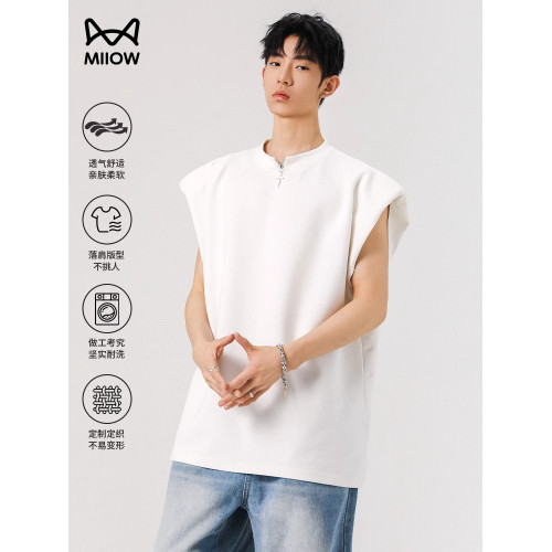 貓人設計感背心坎肩男2025夏季新款寬松金屬無袖T恤潮牌百搭墊肩