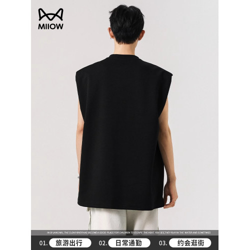 貓人設計感背心坎肩男2025夏季新款寬松金屬無袖T恤潮牌百搭墊肩