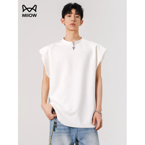 貓人設計感背心坎肩男2025夏季新款寬松金屬無袖T恤潮牌百搭墊肩