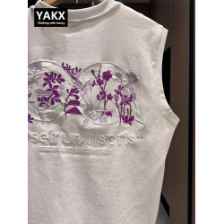 高級彩繪花卉刺綉背心男士夏季2025新款潮牌寬松坎肩無袖T恤男款