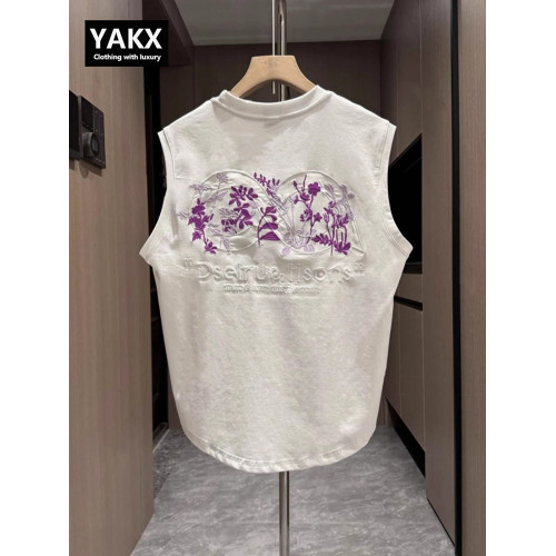 高級彩繪花卉刺綉背心男士夏季2025新款潮牌寬松坎肩無袖T恤男款