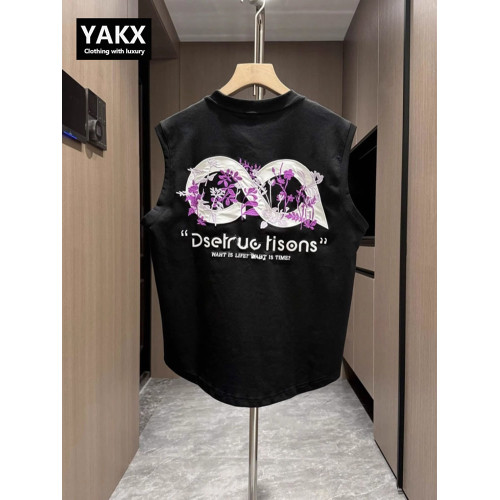 高級彩繪花卉刺綉背心男士夏季2025新款潮牌寬松坎肩無袖T恤男款