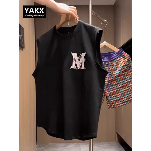 高級彩繪花卉刺綉背心男士夏季2025新款潮牌寬松坎肩無袖T恤男款