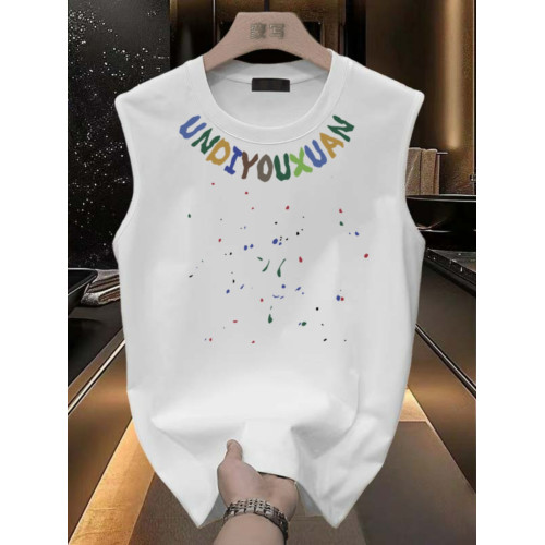 MAROLIO~優質面料！重磅純棉圓領背心男簡約印花無袖坎肩上衣外穿