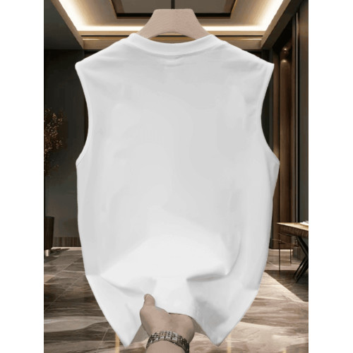 MAROLIO~優質面料！重磅純棉圓領背心男簡約印花無袖坎肩上衣外穿