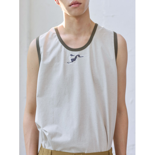 原創設計小狗復古刺綉背心男夏外穿低領打底直筒合體寬松撞色窄肩