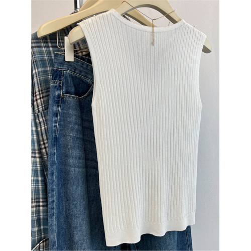 奧萊折釦店V領釘珠冰絲針織打底衫女夏季設計感重工吊帶背心