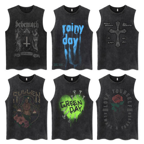 無袖坎肩男生背心重工洗水潮牌運動暗黑炸街汗衫夏季港風健身籃球