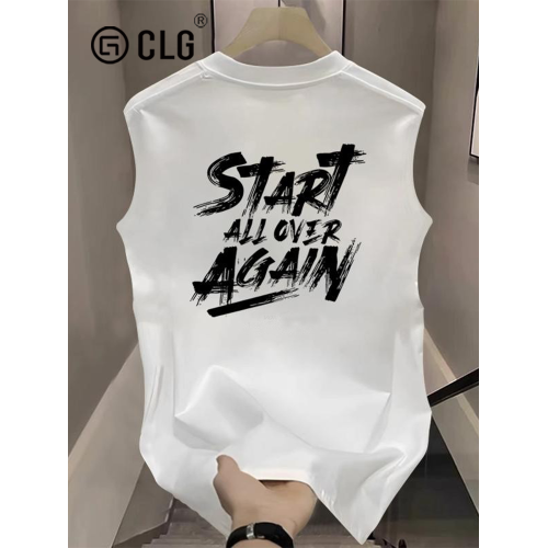 香港CLG潮牌重磅純棉背心男夏季美式後背字母印花無袖T恤薄款運動