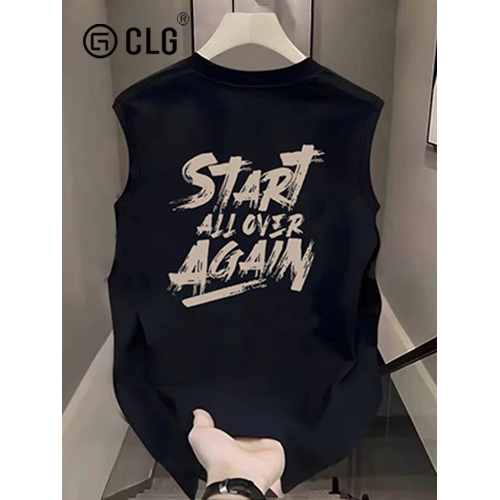 香港CLG潮牌重磅純棉背心男夏季美式後背字母印花無袖T恤薄款運動