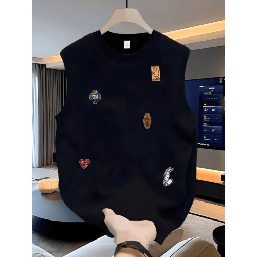 Mostarsea~夏季高級純棉無袖背心男士t恤美式高街ins潮牌外穿坎肩