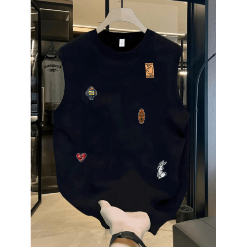 Mostarsea~夏季高級純棉無袖背心男士t恤美式高街ins潮牌外穿坎肩