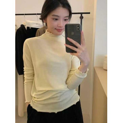 韓系木耳邊打底衫2025秋冬半高領薄款曡穿內搭天絲羊毛針織衫上衣