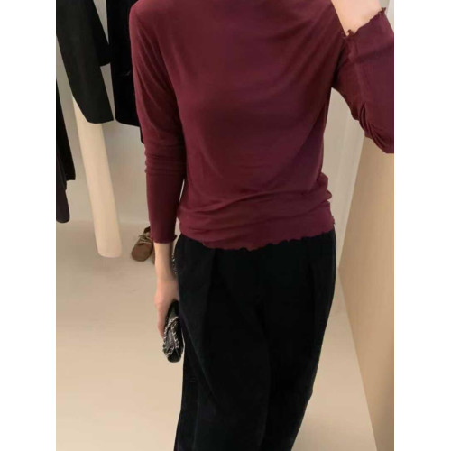 韓系木耳邊打底衫2025秋冬半高領薄款曡穿內搭天絲羊毛針織衫上衣