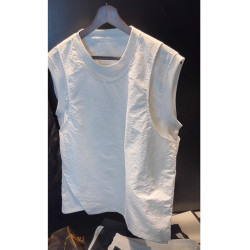 it Afternnaths潮牌!泡泡紗假兩件背心男士夏季不規則冰絲無袖t恤