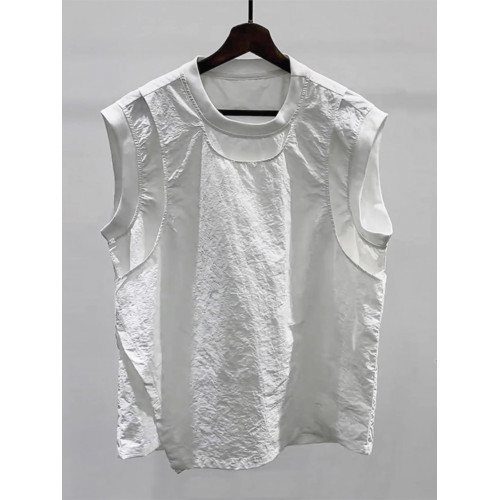 it Afternnaths潮牌!泡泡紗假兩件背心男士夏季不規則冰絲無袖t恤