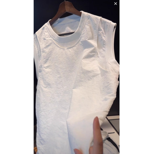 it Afternnaths潮牌!泡泡紗假兩件背心男士夏季不規則冰絲無袖t恤