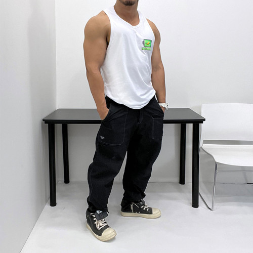 純棉！微廓形優良成衣全棉寬松背心無袖T恤肌肉男健身修身小清新