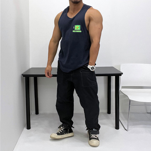 純棉！微廓形優良成衣全棉寬松背心無袖T恤肌肉男健身修身小清新