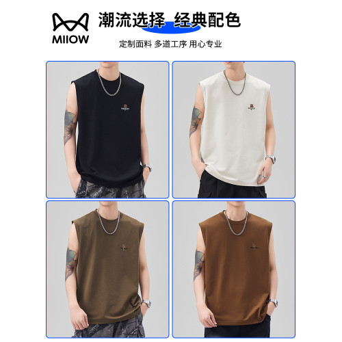 貓人美式潮牌坎肩背心男2025夏季寬松無袖打底衫運動健身短袖T恤